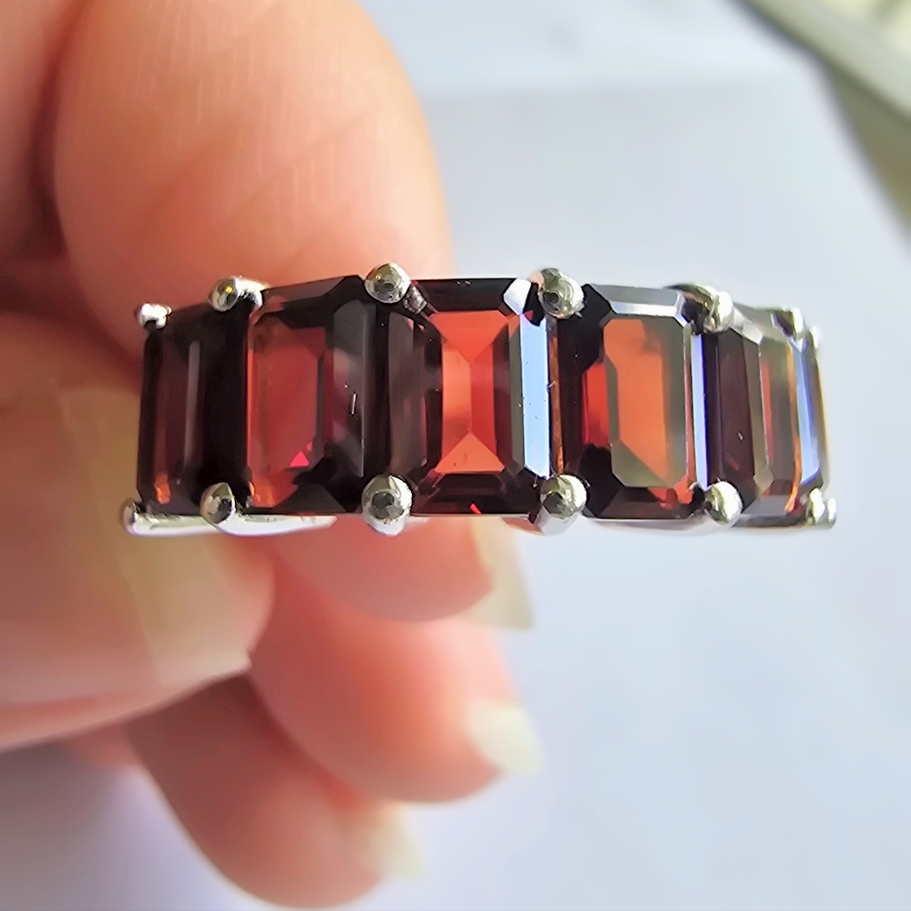 Garnet Eternity Band Ring Sterling Silver | January Birthstone | Size 7